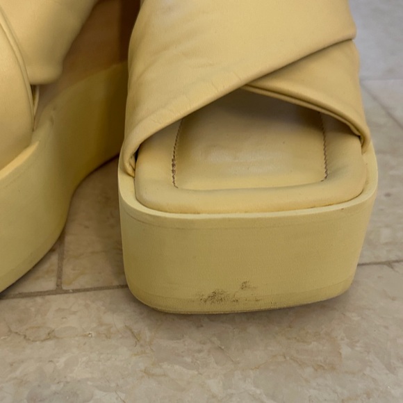 Paloma Barcelo Lemon Yellow Leather Platform Wedge Slingbacks - Picture 2 of 9